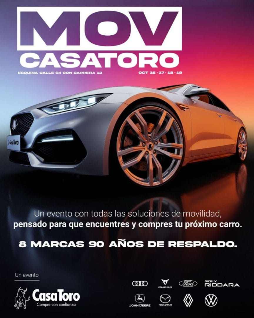 DESCUBRE TODO LO QUE TRAE LA FERIA MOV DE CASA TORO: MOVILIDAD, TECNOLOGÍA Y GRANDES DESCUENTOS V12MAGAZINE La Feria MOV de Casa Toro llega a Bogotá con una experiencia única de movilidad, ocho marcas automotrices, lanzamientos exclusivos y planes financieros irresistibles. ¡Descubre todo en un solo lugar! V12MAGAZINE